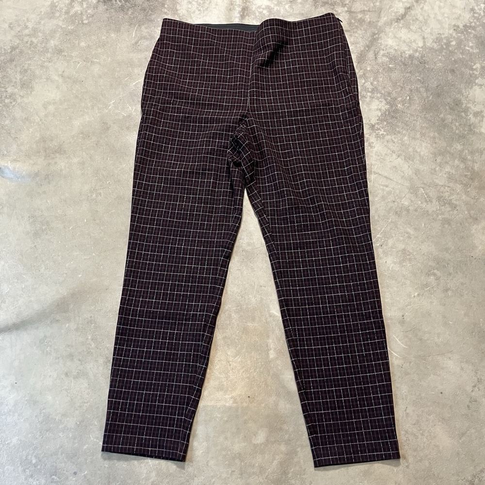 Loft Pants Womens Size 16 Multicolor Plaid Hi Waist Skinny Leg Trouser Side Zip